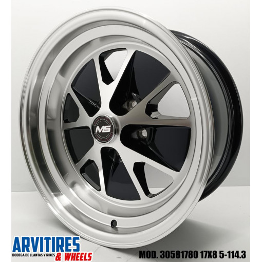 RIN 17X8 5-114 MS BLACK MACHINE FACE LIP MOD 3058R