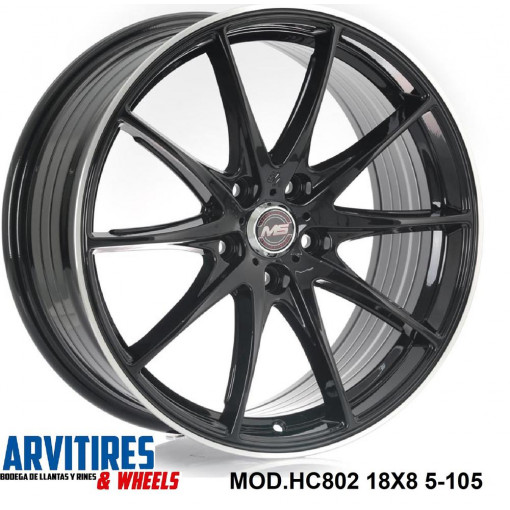 RIN 18X8 5-108 MS BLACK MACHINE FACE MOD HC802