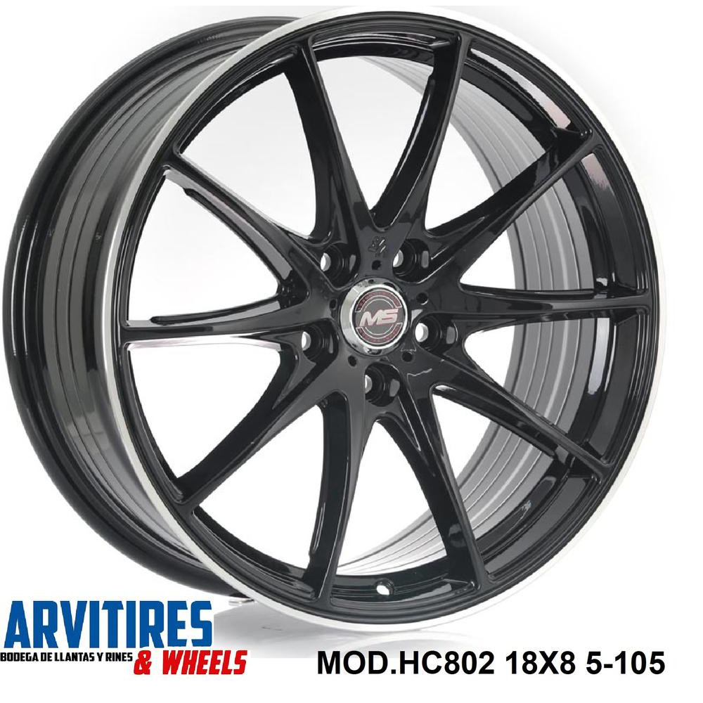 RIN 18X8 5-108 MS BLACK MACHINE FACE MOD HC802
