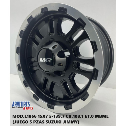 RIN 15X7 5-139 MATT BLACK MACH LIP 5PZAS MD L1866