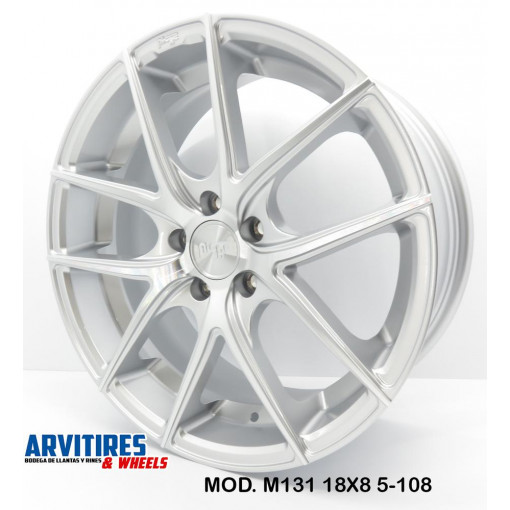 RIN 18X8 5-108 SILVER MACHINED W/GLOSS CLEAR M131