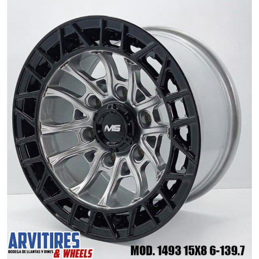 RIN 15X8 6-139 7 SILVER FACE BLACK LIP MOD1493