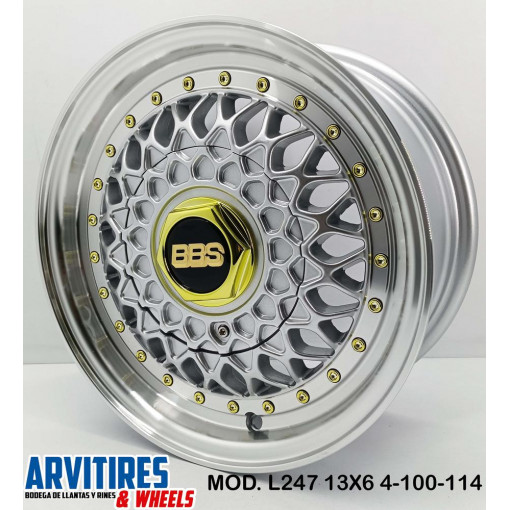 RIN 13X6 4-100/114 SILVER LP GOLD RIVT MOD L247