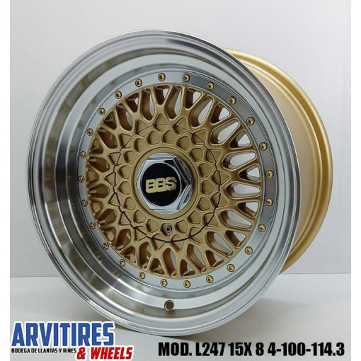 RIN 15X8 4-100-114 BBS GOLD LIP POLISH GR MD L247R