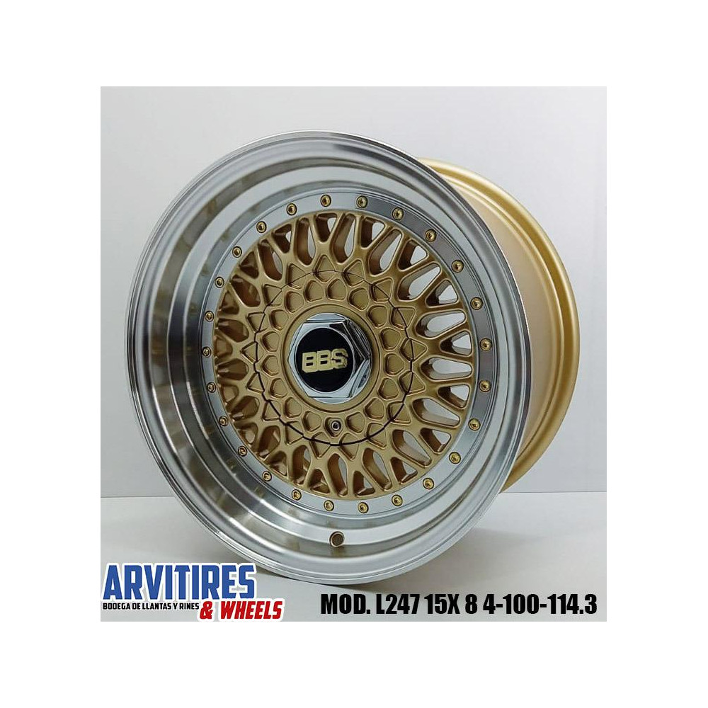 RIN 15X8 4-100-114 BBS GOLD LIP POLISH GR MD L247R