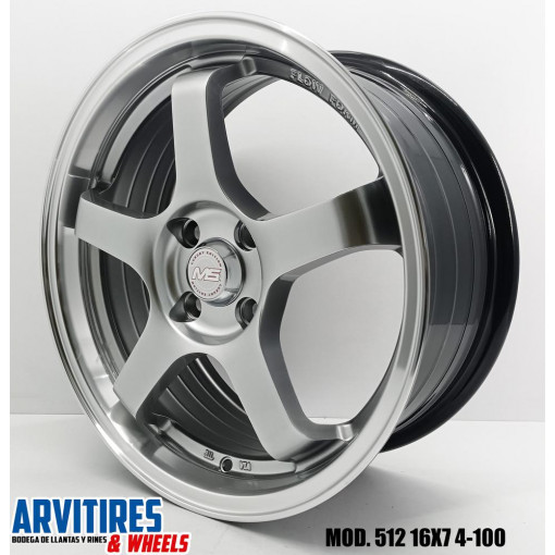RIN 16X7 4-100 HYPER BLACK MACHINE LIP MOD 512