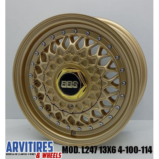 RIN 13X6 4-100/114 BBS GOLD LP GOLD RIVT MOD L247