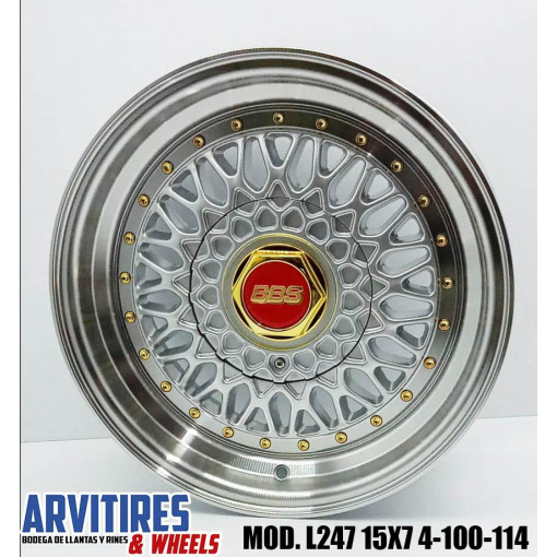 RIN 15X8 4-100/114 BBS SILVER LIP PLSH GR MD L247R