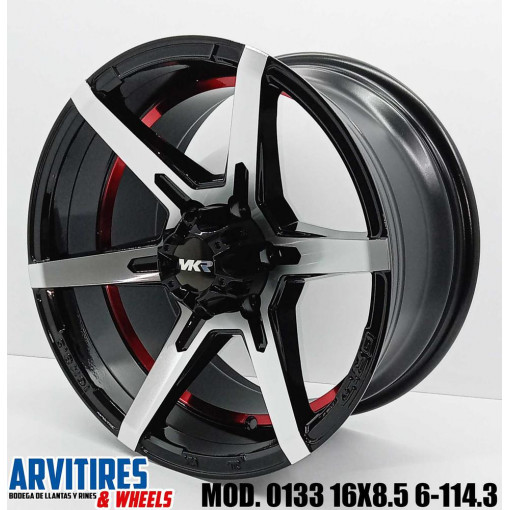 RIN 16X8 5 6-114 BLACK MACHIN F RED LINE MOD 0133
