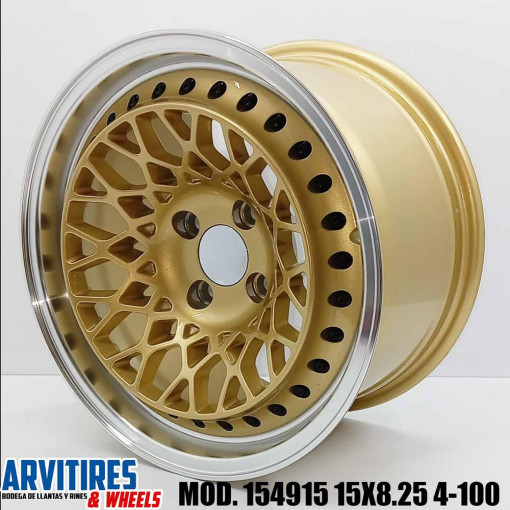 RIN 15X8 25 4-100 GOLD MACH LIP BLK RVTS MD 154915