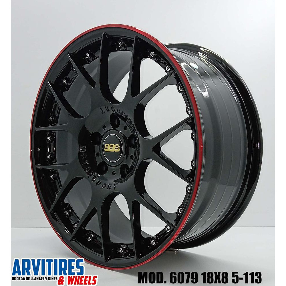 RIN 18X8 5-113 GLOSS BLACK C/LINEA ROJA MOD 6079