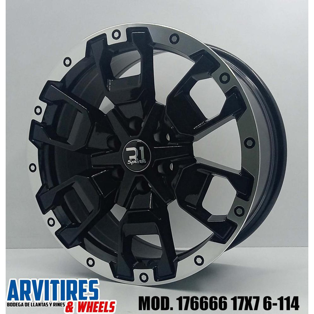 RIN 17X7 5 6-114 BLACK MACHINE LIP MOD 176666