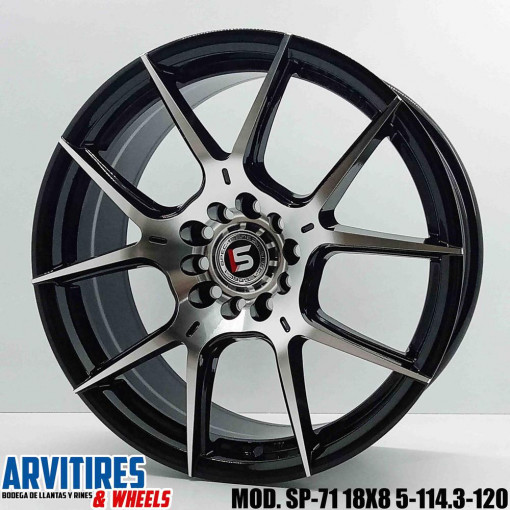 RIN 18X8 5-114/120 GLOSS BLACK&MACHINED MOD SP71