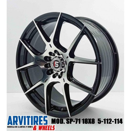 RIN 18X8 5-112/114 GLOSS BLACK MACHINED MOD SP71