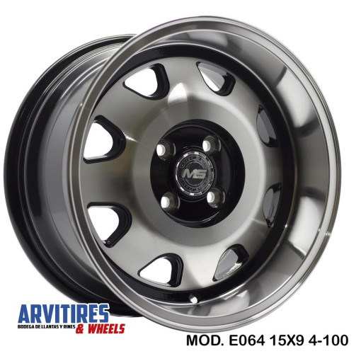 RIN 15X9 4-100 MS BLACK MACHINE F  LIP MOD E064R