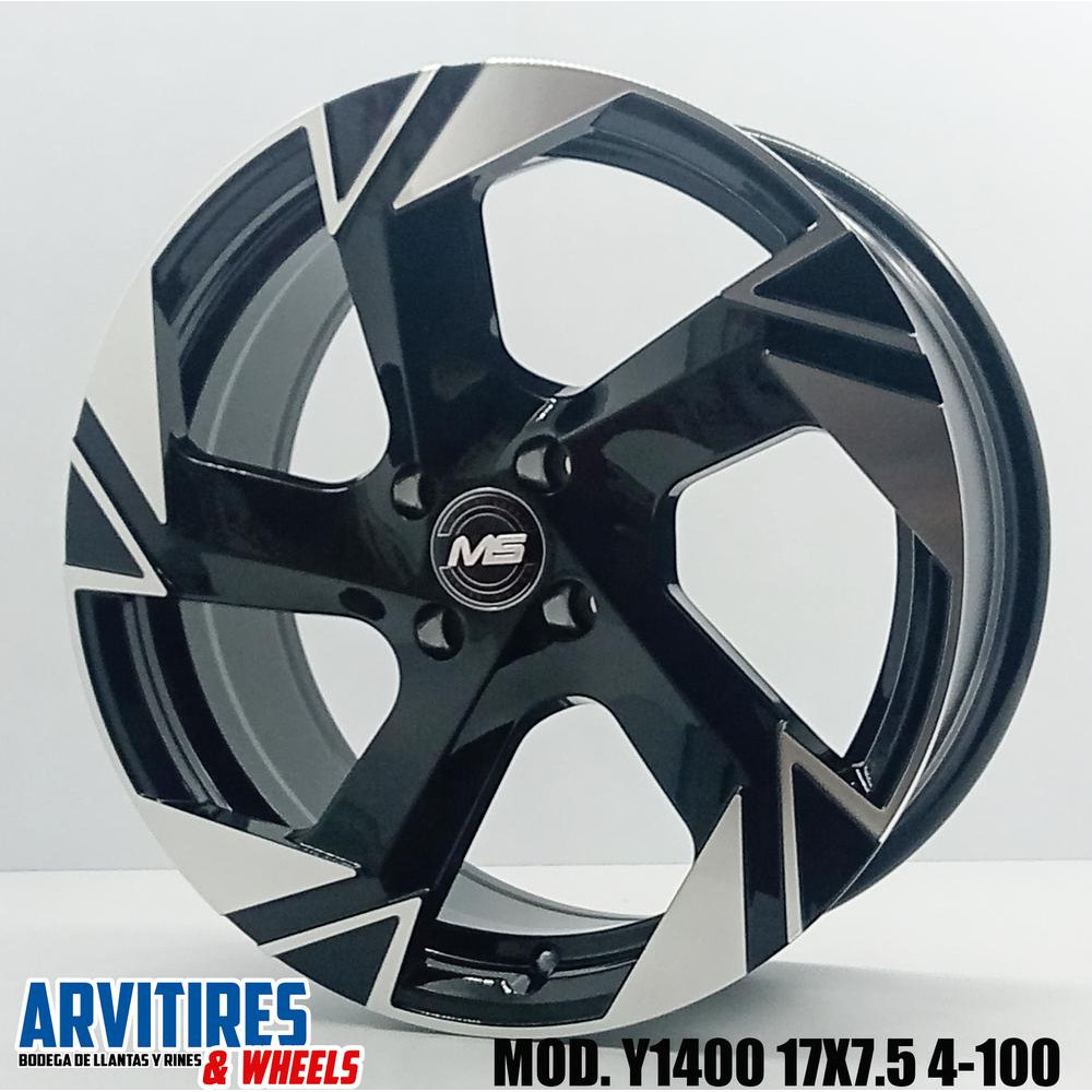 RIN 17X7 5 4-100 MS BLACK MACHINE FACE MOD Y1400